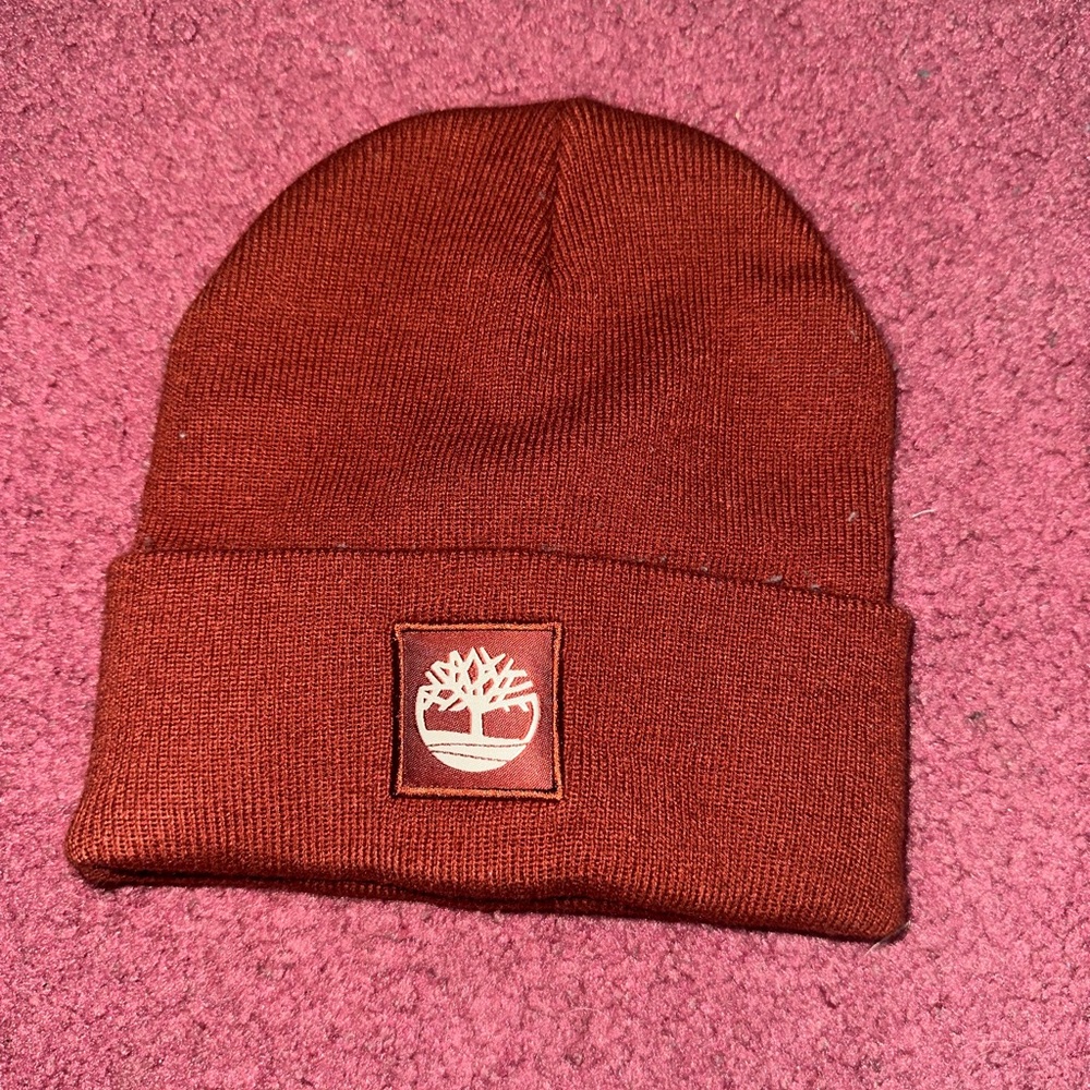Timberland Rust Orange Knit Cuffed Beanie with Logo Patch